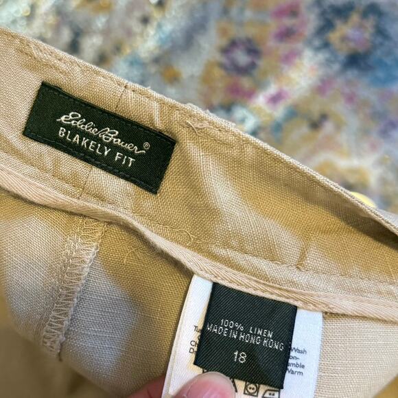 Eddie Bauer 100% Linen Trousers Pants in Khaki Tan Relaxed Blakeley Fit Size 18 - Picture 7 of 9